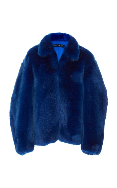 Shop Sally Lapointe Faux Fur Jacket In Blue