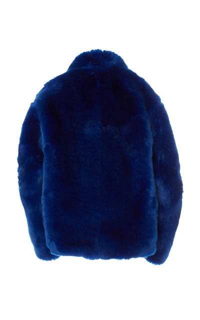 Shop Sally Lapointe Faux Fur Jacket In Blue