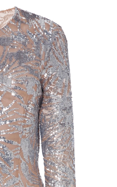 Shop Michael Kors Asymmetric Sequined Midi Dress In Silver