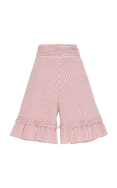 Shop Luisa Beccaria Striped Ruffle Cotton-blend Bermuda Shorts