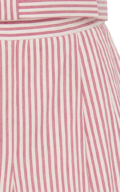 Shop Luisa Beccaria Striped Ruffle Cotton-blend Bermuda Shorts