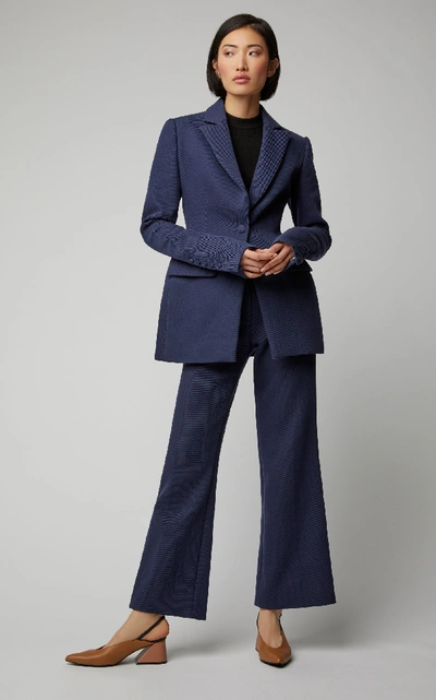 Shop Marina Moscone Cropped High-rise Straight-leg Trousers In Navy