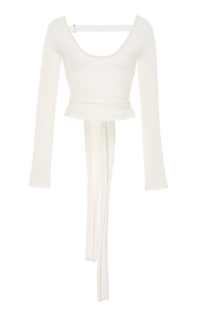 Shop Tibi Cutout Ribbed-knit Top In White