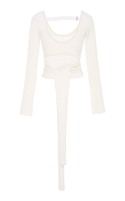 Shop Tibi Cutout Ribbed-knit Top In White