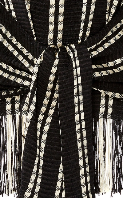 Shop Oscar De La Renta Tie-front Fringed Silk-jacquard Top In Stripe