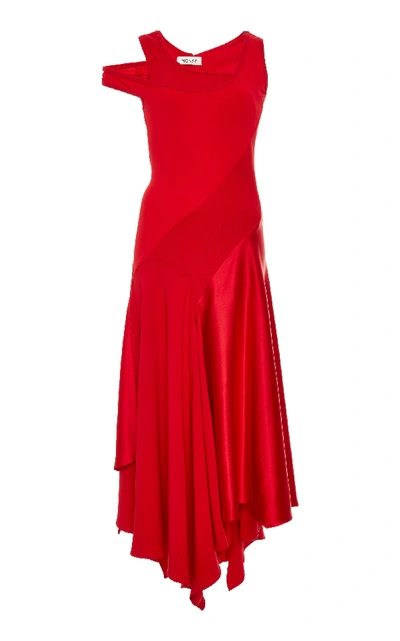 Shop Monse Patchwork Crepe And Satin Midi Dress In Red