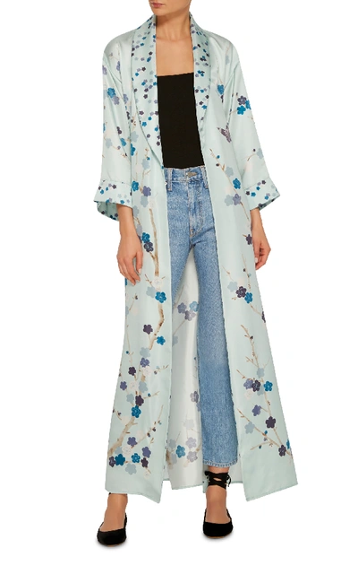 Shop Moda Operandi X De Gournay Exclusive Printed Silk Robe In Blue