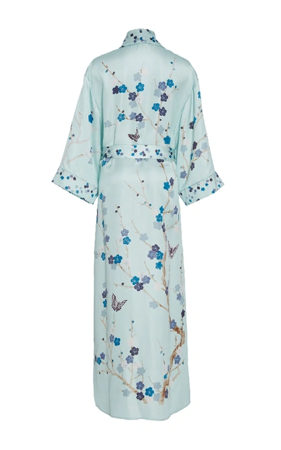 Shop Moda Operandi X De Gournay Exclusive Printed Silk Robe In Blue