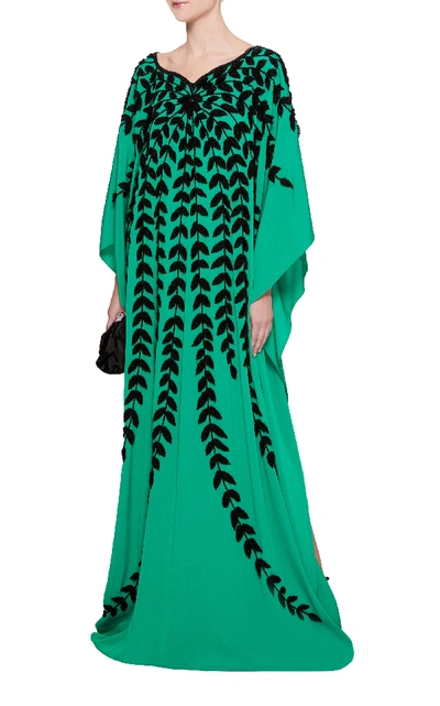 Shop Joanna Mastroianni Embellished Silk Caftan In Green