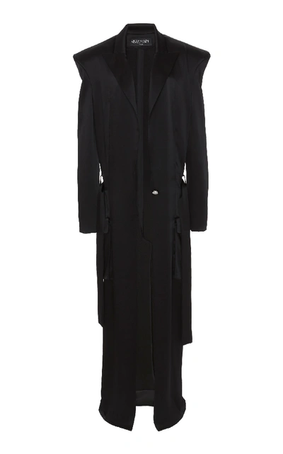 Shop Balmain Satin Duster Coat In Black