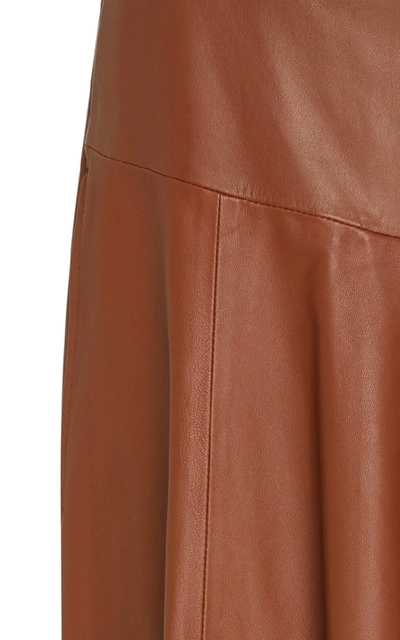 Shop Tibi Draped Asymmetric Leather Midi Skirt In Brown