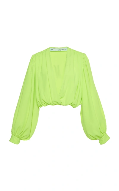 Shop Off-white Cropped Neon Crepe Blouse In Yellow