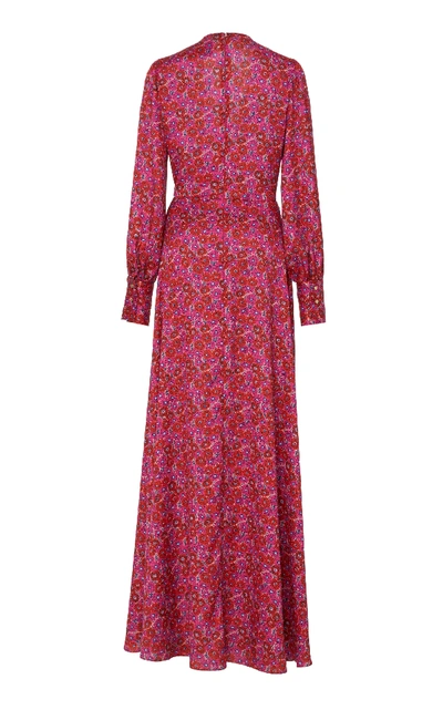 Shop Lela Rose Belted Floral Satin Gown In Pink