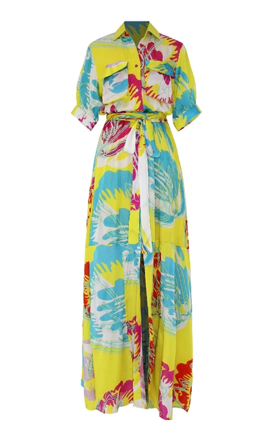 Shop All Things Mochi Prisha Printed Satin Maxi Dress In Yellow