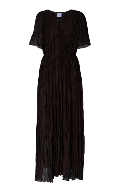 Shop Thierry Colson Sabina Pleated Silk-wool Maxi Dress In Black
