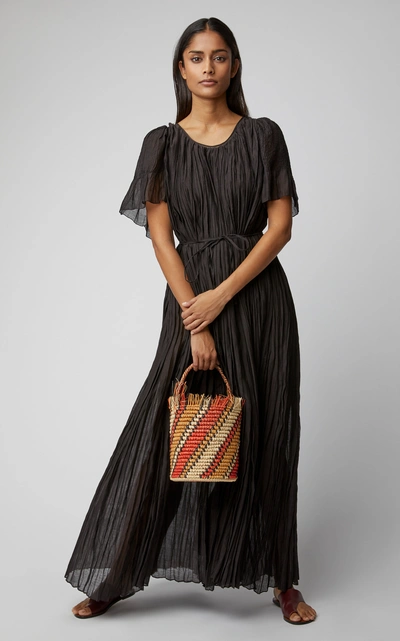 Shop Thierry Colson Sabina Pleated Silk-wool Maxi Dress In Black