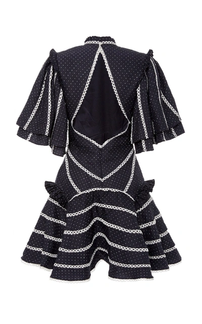 Shop Acler Perry Ruffled Lace-trimmed Poplin Mini Dress In Navy