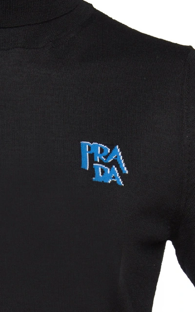 Shop Prada Intarsia-knit Wool Turtleneck Sweater In Black