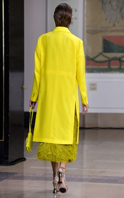 Shop Rochas Onward One-shoulder Feather-embellished Lamé Midi Dress In Yellow