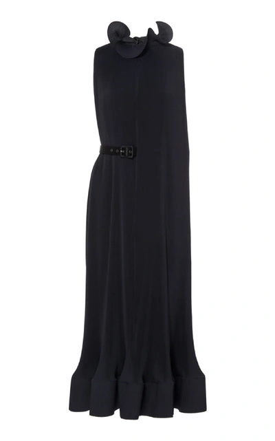 Shop Tibi Ruffle Neck Sleeveless Dress In Black