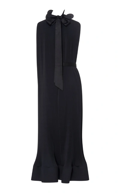 Shop Tibi Ruffle Neck Sleeveless Dress In Black
