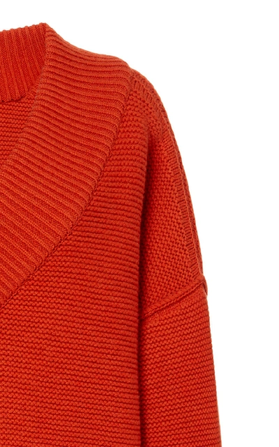 Shop Oscar De La Renta Fringe-trimmed Cotton-blend Sweater In Orange