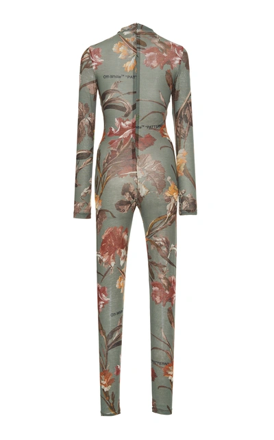 Shop Off-white Flora-print Fitted Jump Suit In Green