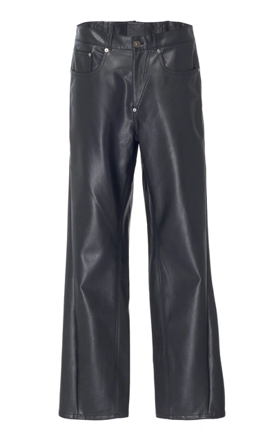 Shop Pushbutton Corseted-back Faux Leather Straight-leg Pants In Black