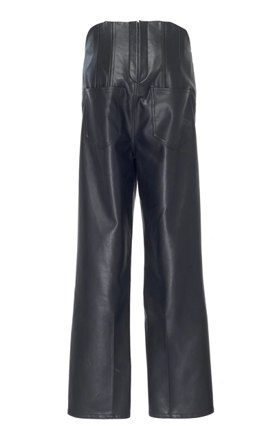 Shop Pushbutton Corseted-back Faux Leather Straight-leg Pants In Black