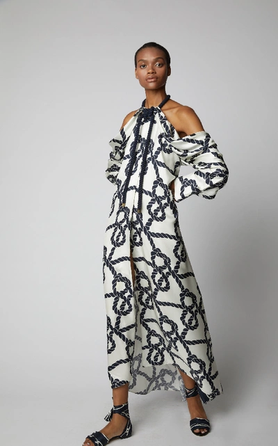 Shop Monse Cold-shoulder Printed Silk-satin Dress