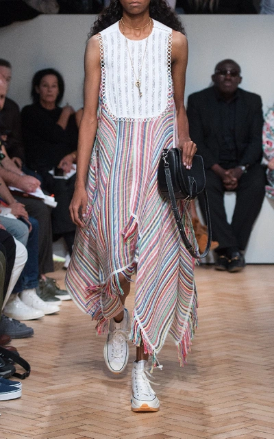 Shop Jw Anderson Asymmetric Striped Cotton-jacquard Midi Dress