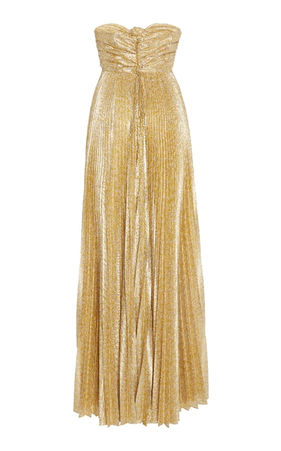 Alexis Joya Strapless Sweetheart Lamé Pleated A-line Dress In Gold ...