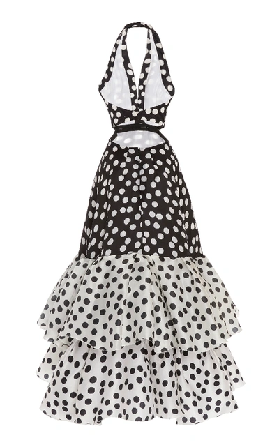 Shop Carolina Herrera Polka-dot Silk Halter Gown In Black/white