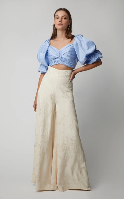 Shop Johanna Ortiz Queen Of Orchids Satin-jacquard Wide-leg Pants In White