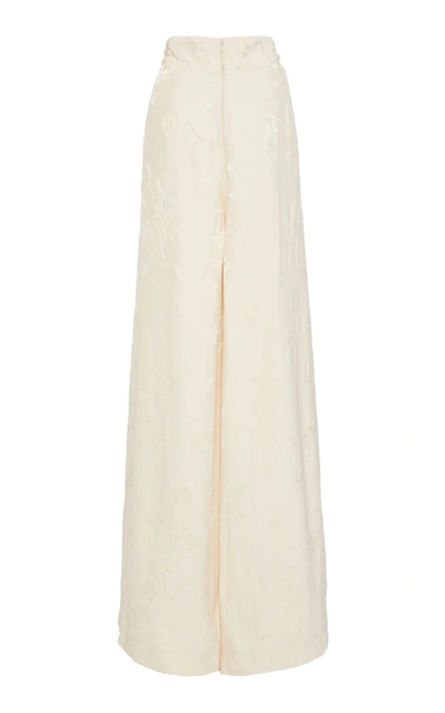 Shop Johanna Ortiz Queen Of Orchids Satin-jacquard Wide-leg Pants In White