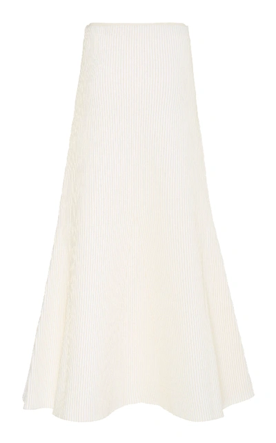 Shop Tibi Ribbed-knit Midi Skirt  In White