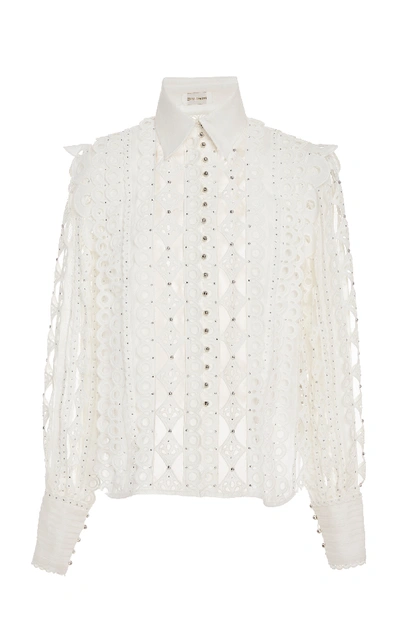 Shop Zimmermann Moncur Beaded Silk-blend Shirt In White