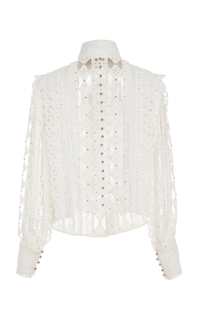 Shop Zimmermann Moncur Beaded Silk-blend Shirt In White