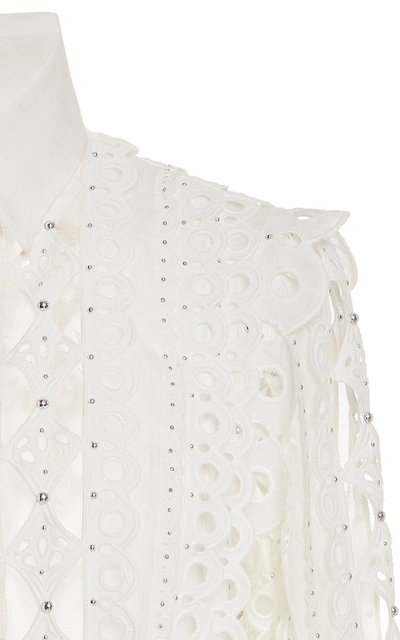 Shop Zimmermann Moncur Beaded Silk-blend Shirt In White