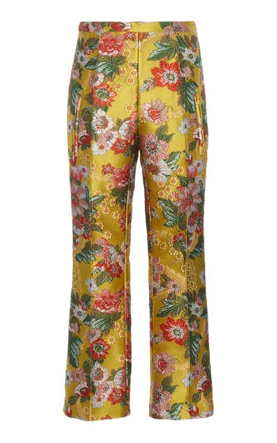 Shop Andrew Gn Jacquard Cropped Pants In Yellow