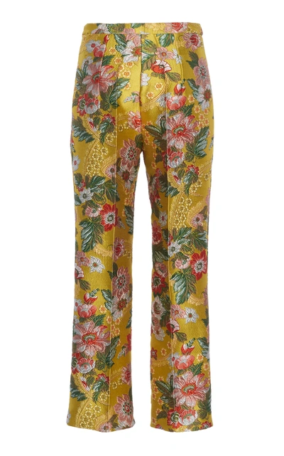 Shop Andrew Gn Jacquard Cropped Pants In Yellow