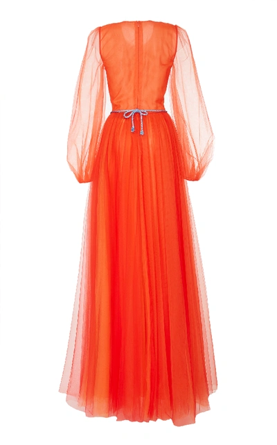 Shop Carolina Herrera Long Sleeve Embroidered Gown In Orange