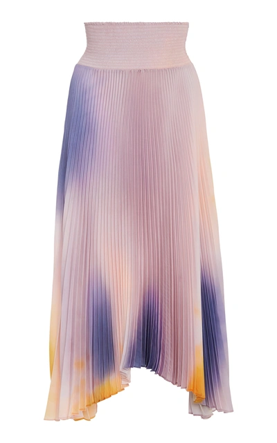 Shop A.l.c Sonali Smocked Tie-dye Plissé Midi Skirt In Multi