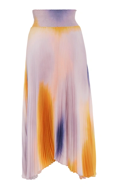 Shop A.l.c Sonali Smocked Tie-dye Plissé Midi Skirt In Multi