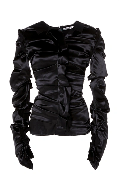 Shop Acne Studios Trude Gathered Satin Blouse In Black