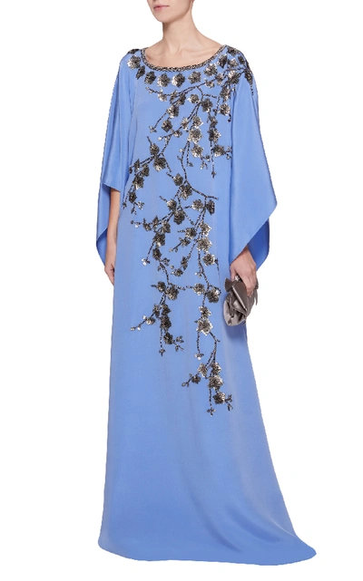 Shop Joanna Mastroianni Exclusive Floral Embellished Silk Caftan In Blue