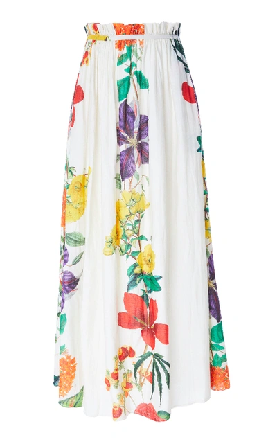 Shop Carolina K Gloria Paper Bag Floral Cotton-blend Maxi Skirt In White