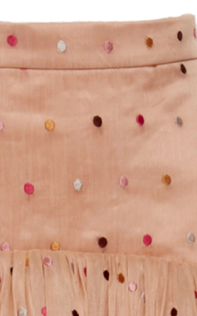 Shop Acler Parxton Gathered Embroidered Linen And Silk-blend Skirt In Pink