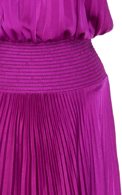 Shop A.l.c Renzo Pleated Satin Halterneck Dress In Purple