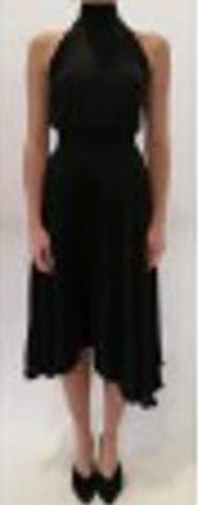 Shop A.l.c Renzo Pleated Satin Halterneck Dress In Black